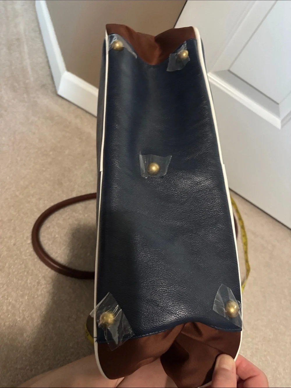 adidas Navy leather Duffel Bag with Brown Accents and Pink Logo